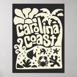 Carolina Coast Strand Vintage Retro Palmboom Oceaa Poster