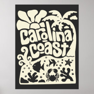 Carolina Coast Strand Vintage Retro Palmboom Oceaa Poster