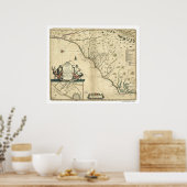 Carolina Country Map 1650 Poster (Keuken)