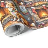 Carolina Dog Fireplace with Christmas Lights Cadeaupapier (Rol Hoek)
