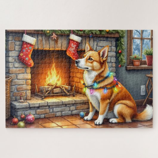 Carolina Dog Fireplace with Christmas Lights Legpuzzel (Horizontaal)