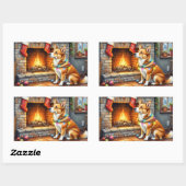 Carolina Dog Fireplace with Christmas Lights Rechthoekige Sticker (Vel)