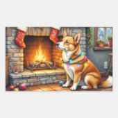 Carolina Dog Fireplace with Christmas Lights Rechthoekige Sticker (Voorkant)