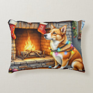 Carolina Dog Haard met Kerstverlichting Accent Kussen