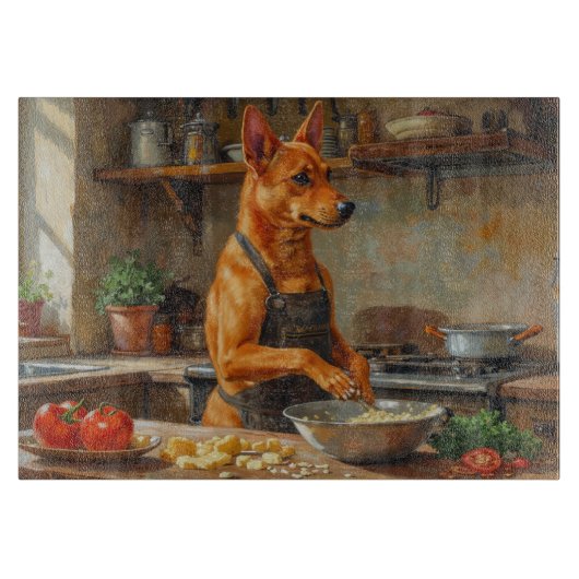 Carolina-hond kookt in keuken snijplank (Voorkant)