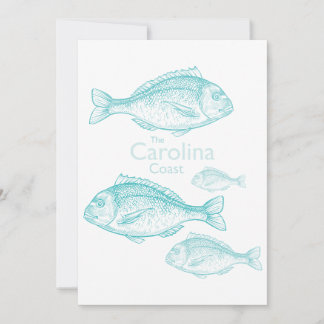 Carolina Kust Vintage Turquoise Zoutwater Vis Kaart