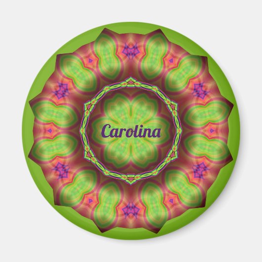 CAROLINA ~ Lime Green Pink Paars Design ~ Magneet (Voorkant)