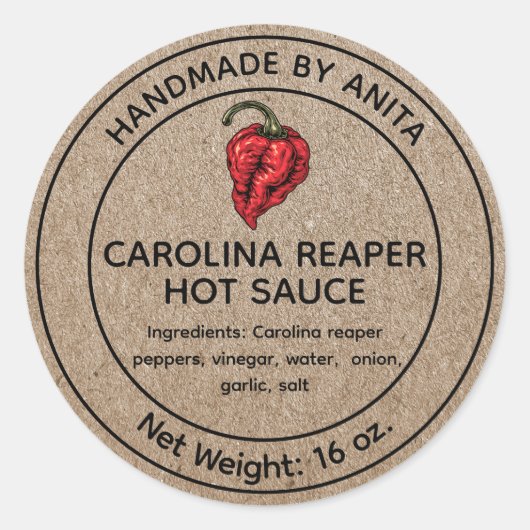 Carolina Reaper Hot Sauce Canning Jar Label Kraft (Voorkant)