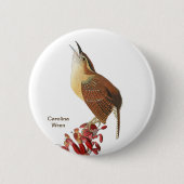 Carolina Wren, Audubon, Backyard Birdwatcher Bird Ronde Button 5,7 Cm (Voorkant)