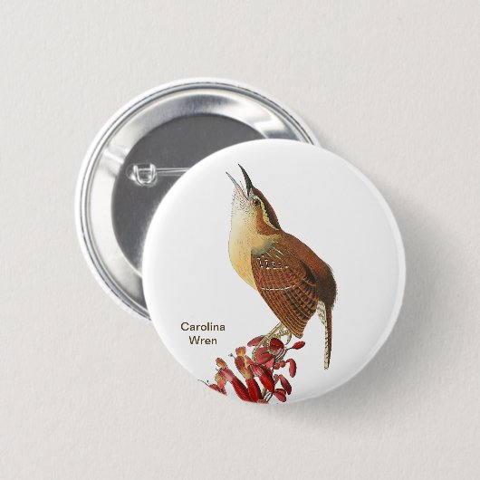 Carolina Wren, Audubon, Backyard Birdwatcher Bird Ronde Button 5,7 Cm (Voorkant /achterkant)