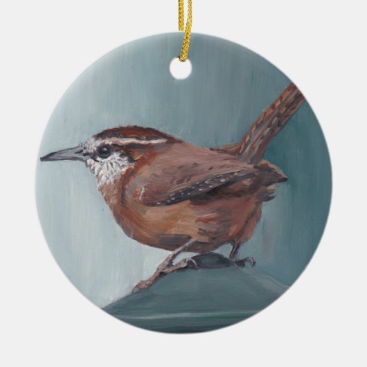 Carolina Wren Bird Art Round Porcelain Ornament (Voorkant)