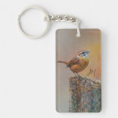 Carolina Wren Bird Painting Custom Initiaal Birder Sleutelhanger (Voorkant)