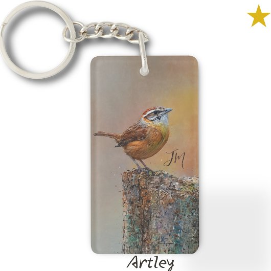 Carolina Wren Bird Painting Custom Initiaal Birder Sleutelhanger