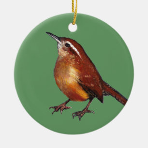 Carolina Wren in Oil Pastel: Vogelkunst, Wildlife  Keramisch Ornament