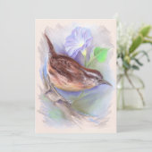 Carolina Wren met Morning Glory Flowers Kaart (Staand voorkant)