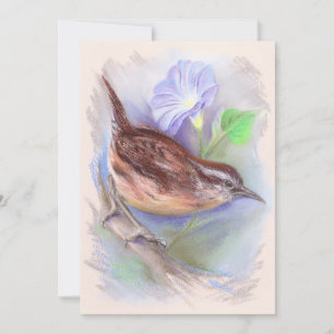 Carolina Wren met Morning Glory Flowers Kaart