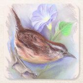 Carolina Wren met Morning Glory Flowers Kartonnen Onderzetters (Voorkant)
