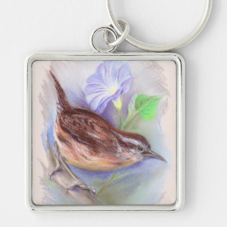 Carolina Wren met Morning Glory Flowers Sleutelhanger