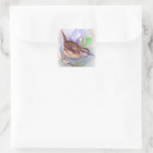Carolina Wren met Morning Glory Flowers Vierkante Sticker (Tas)