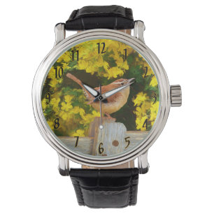 Carolina Wren schilderij - Originele Wild Bird Art Horloge