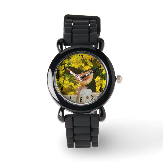 Carolina Wren schilderij - Originele Wild Bird Art Horloge (Voorkant)