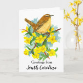 Carolina Wren Vogelgeel Jessamine Blank Kaart (Gele Bloem)