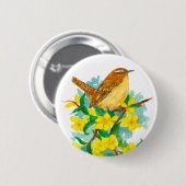 Carolina Yellow Jessamine Flowers Wren Bird Ronde Button 5,7 Cm (Voorkant /achterkant)