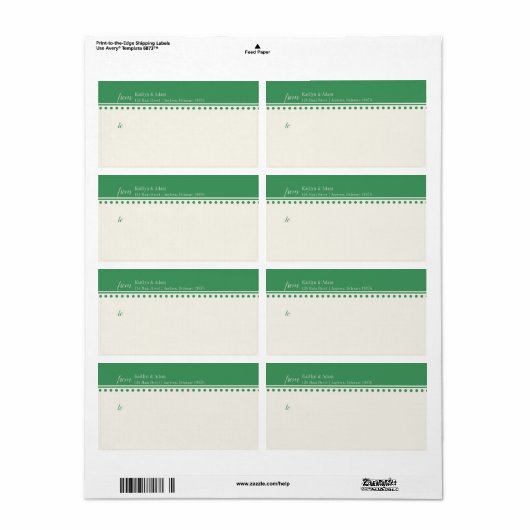 Caroline Mailing Label, groen Etiket (Full Sheet)