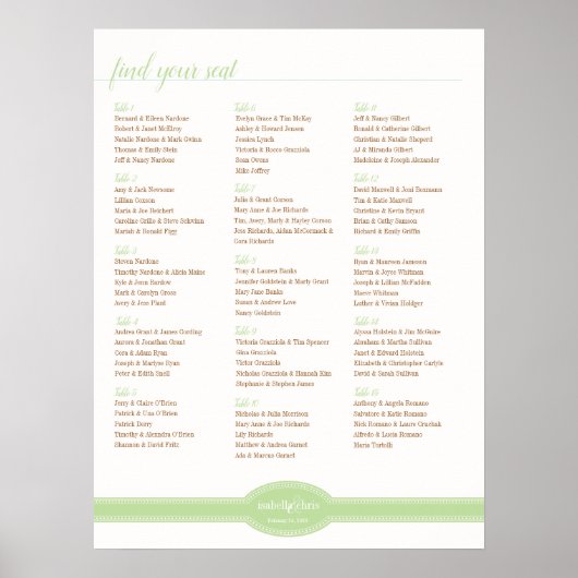 Caroline Seating Chart for Wedding, Mint Poster (Voorkant)