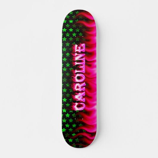 Caroline skateboard roze vuur en vlammenontwerp. (Voorkant)