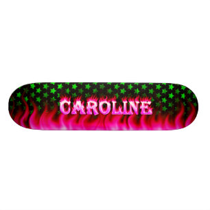 Caroline skateboard roze vuur en vlammenontwerp.