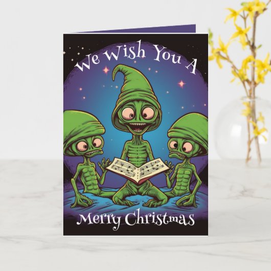 Caroling Aliens-kerstKaart Kaart (Gele Bloem)