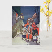 Caroling Animals Vintage Christmas Wenskaart Kaart (Gele Bloem)