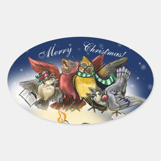 Caroling Birds Kerstmis Ovale Sticker (Voorkant)