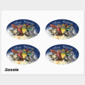 Caroling Birds Kerstmis Ovale Sticker (Vel)