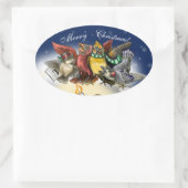 Caroling Birds Kerstmis Ovale Sticker (Tas)