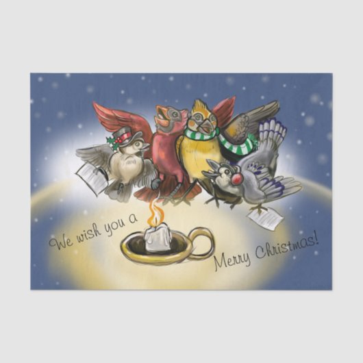 Caroling Birds Kerstmis Tissuepapier (Voorkant)
