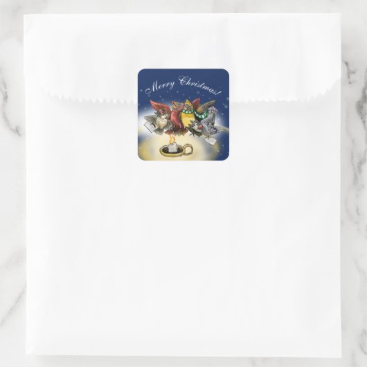 Caroling Birds Kerstmis Vierkante Sticker (Tas)