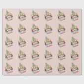 Caroling Bunnies Girly Blush Pink Kerstmis Cadeaupapier (Vlak)