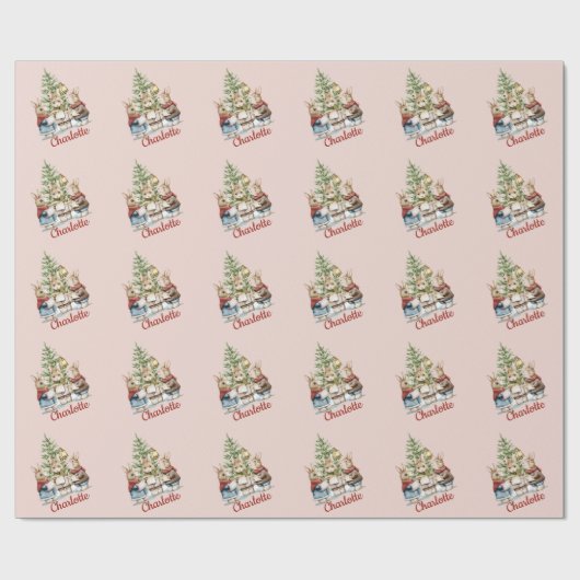 Caroling Bunnies Girly Blush Pink Kerstmis Cadeaupapier (Vlak)