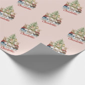 Caroling Bunnies Girly Blush Pink Kerstmis Cadeaupapier (Hoek)