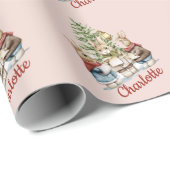 Caroling Bunnies Girly Blush Pink Kerstmis Cadeaupapier (Rol Hoek)