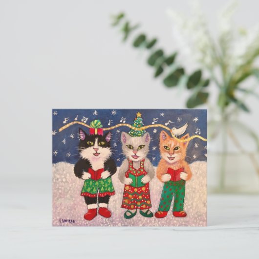 Caroling Cats Briefkaart (Staand voorkant)