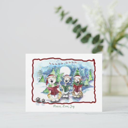 Caroling Christmas Cats Feestdagenkaart (Staand voorkant)