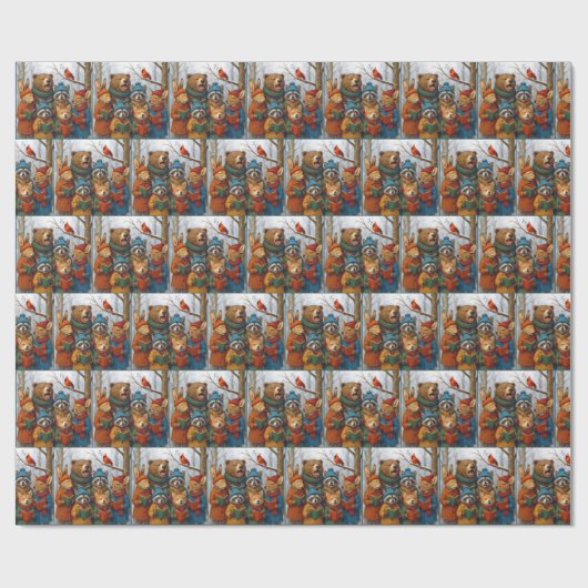 Caroling Christmas Forest Animals  Cadeaupapier (Vlak)