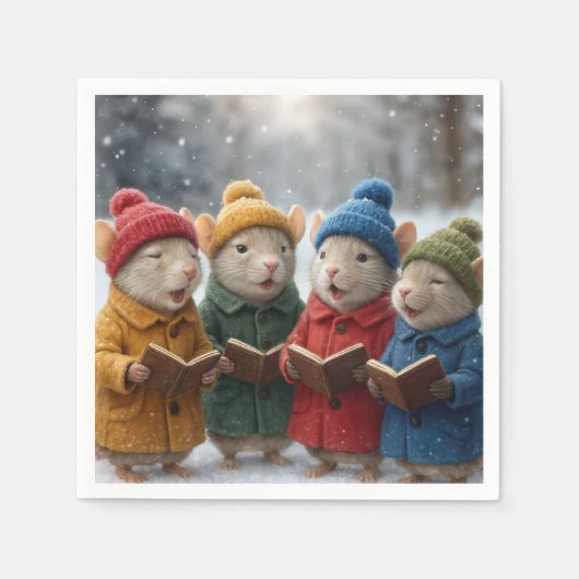 Caroling Christmas Mice In Snow Servet (Voorkant)