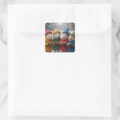 Caroling Christmas Mice In Snow Vierkante Sticker (Tas)