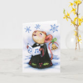 Caroling Christmas Mouse Leuk Dier Wenskaart Kaart (Gele Bloem)