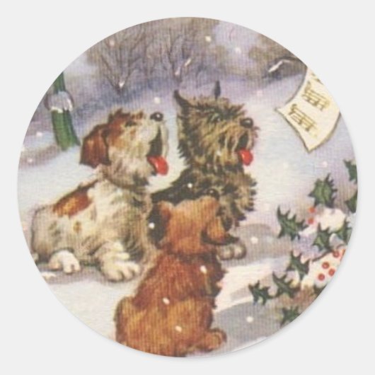 Caroling Dogs in de sneeuw Ronde Sticker (Voorkant)