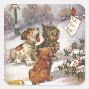Caroling Dogs in de sneeuw Vierkante Sticker